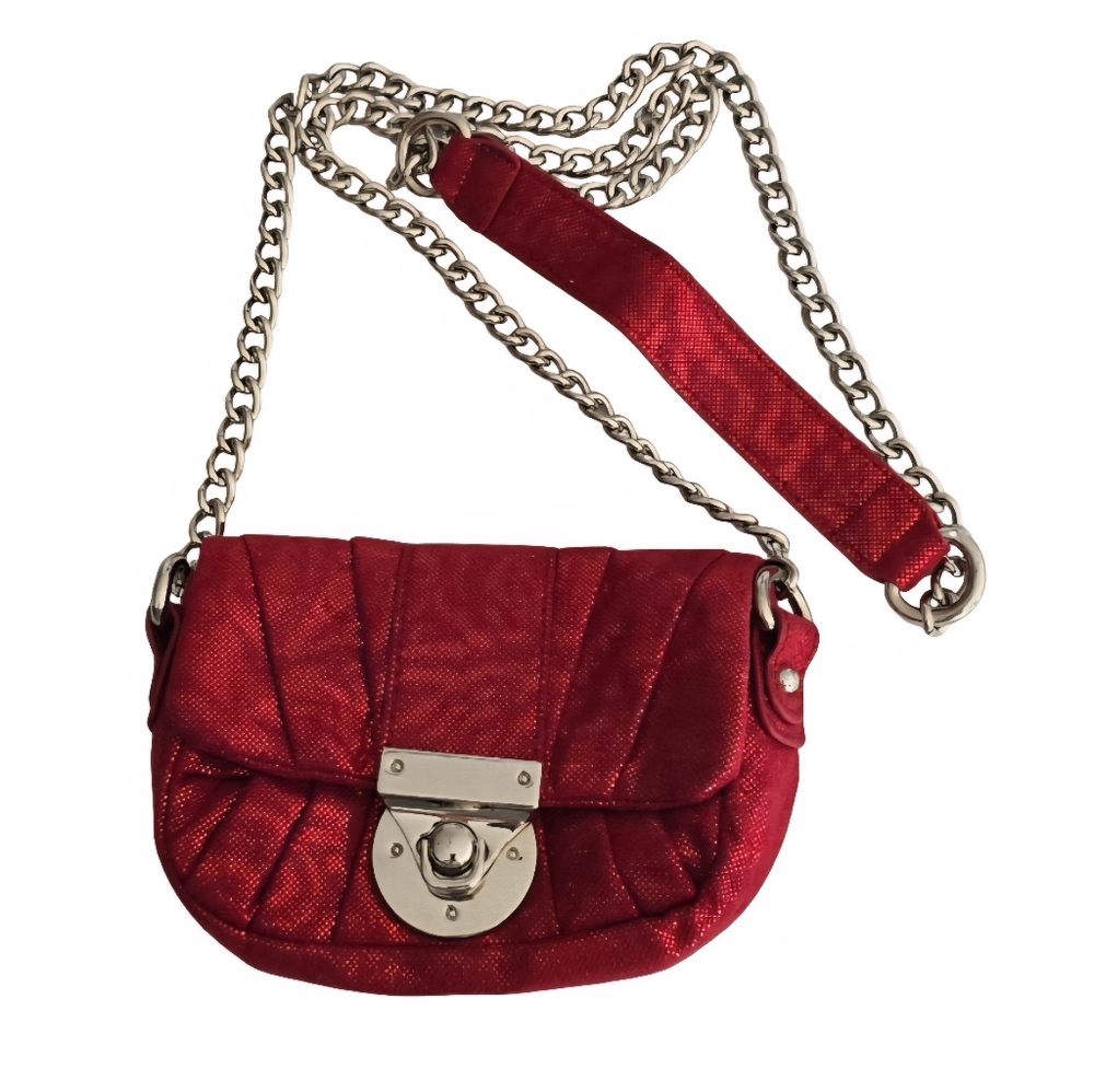 Apt. 9 Purse Metallic Red Envelope Christmas Baguette Clutch Chain Shoulder Bag